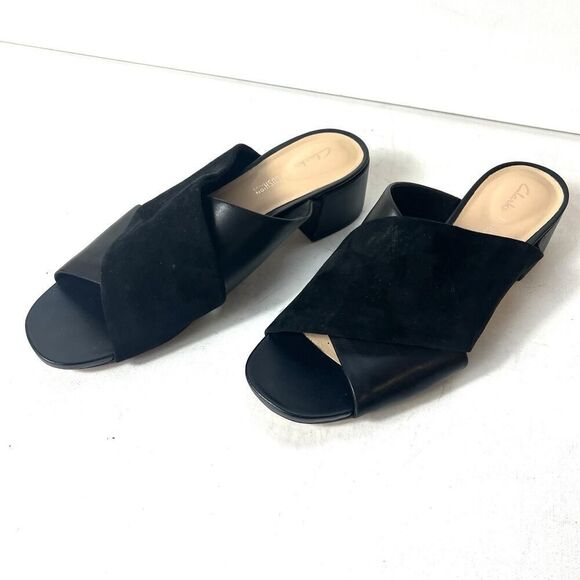 Clarks Cushion Womens Sz 9 M Comfort Casual Sandals Black Suede Leather Open Toe - Picture 2 of 11